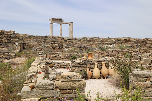 Greece, Cyclades, Delos: - Delos is an island of the Cyclades in the Aegean Sea, was a thriving place in antiquity and was sacred to the Greeks because of the Apollon sanctuary there.