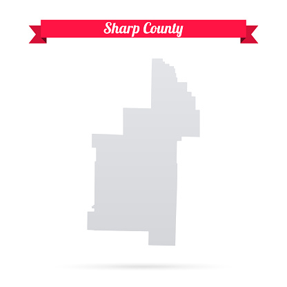 Map of Sharp County - Arkansas, isolated on a blank background and with his name on a red ribbon. Vector Illustration (EPS file, well layered and grouped). Easy to edit, manipulate, resize or colorize. Vector and Jpeg file of different sizes.