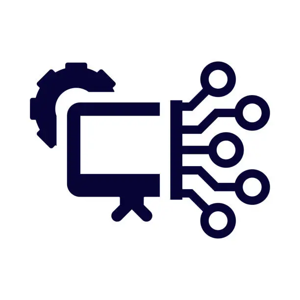 Vector illustration of gear, computer, monitor, technology, maintenance, technology maintenance icon