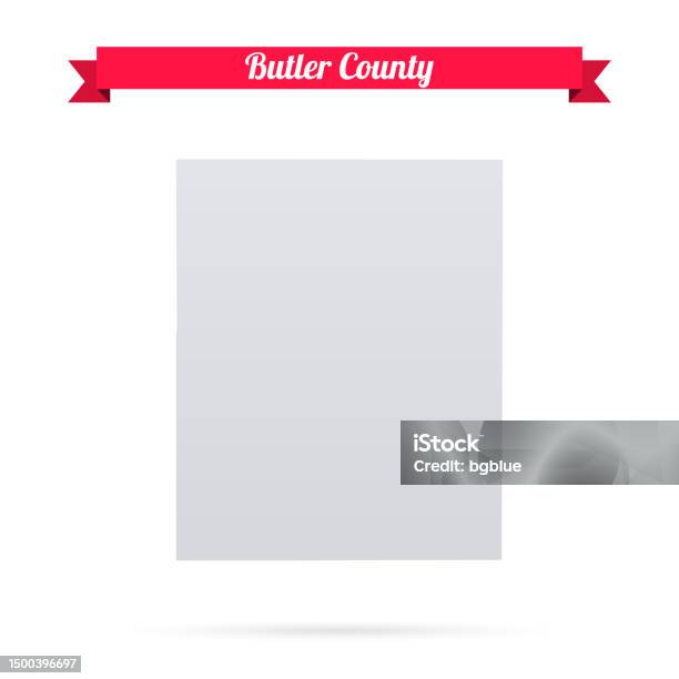 カンザス州バトラー郡白い背景に赤いバナーの地図 アイコンのベクターアート素材や画像を多数ご用意 アイコン, アメリカ合衆国