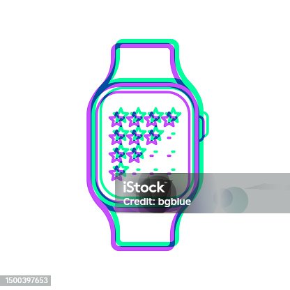 istock Smartwatch with star rating. Icon with two color overlay on white background 1500397653
