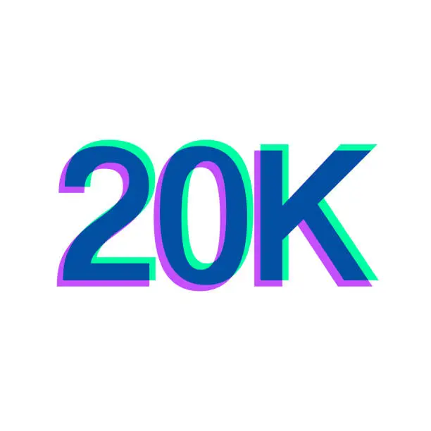 Vector illustration of 20K, 20000 - Twenty thousand. Icon with two color overlay on white background