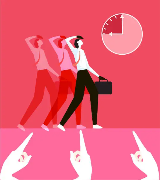 Vector illustration of punctuality to workplace  ,