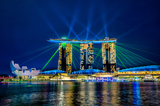 laser light show from the Marina Bay Sands Hotel in Singapore.