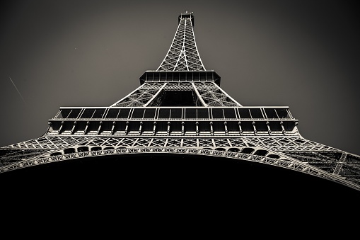 Las Vegas, Nevada-December 12,2013:Paris Hotel and Casino with Replica of Eiffel Tower and Flags