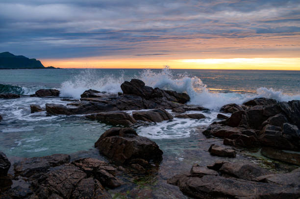istock Sunset and waves at sea, Lofoten, Norway 1500407235