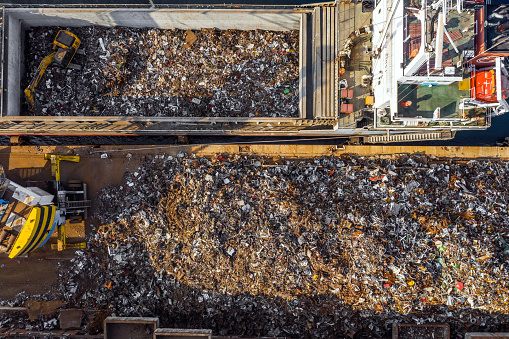 Scrap metal is transferred by ship to be recycled, Rijeka, Croatia