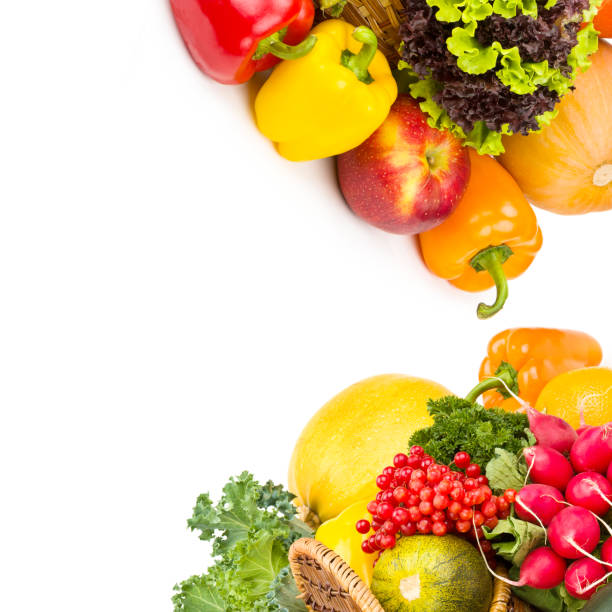 istock Fruits and vegetables isolated on white . Free space for text. Collage. 1500412656
