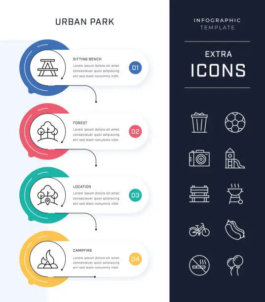 Vector illustration of Timeline Infographic Template and Urban Park Icon Set