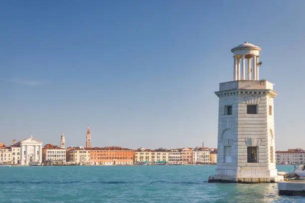 Photo of Lighthouse at San Giorgio Maggiore island of Venice lagoon.