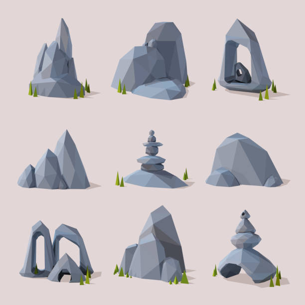 ilustrações de stock, clip art, desenhos animados e ícones de stones set, low poly vector - cairn stacking stone rock