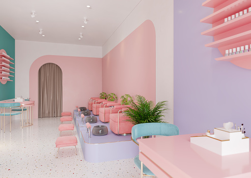 Interior Of Modern Beauty Salon With Nail Care Station
