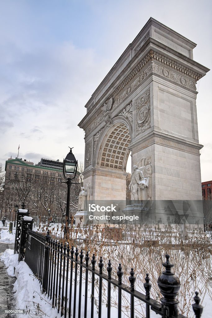 Triumphal Arch at Washington Square Park in NYC Washington Square Park and Triumphal Arch in NYC during winter Washington Square Park Stock Photo