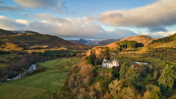 A beautiful landscape between the hills in the Highland Mountains of Scotland.