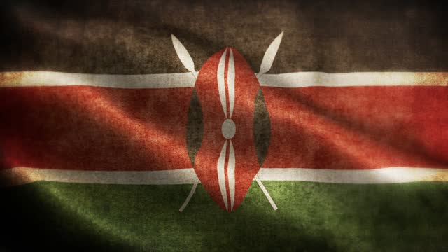 Closeup of grunge Kenya waving flag loopable stock video