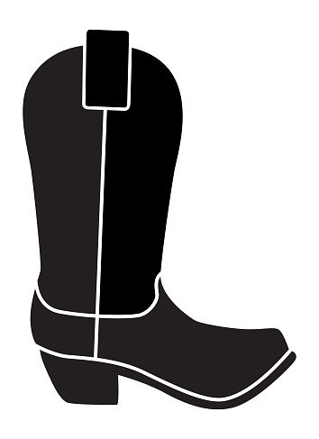 Vector illustration of a black and white cowboy boot icon.