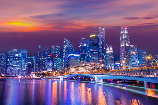 Singapore city skyline at twilight,