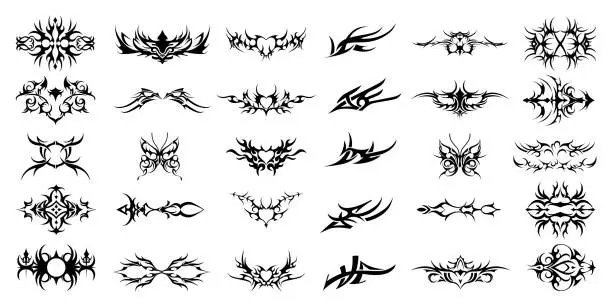 Vector illustration of Set of gothic tribal tattoo element