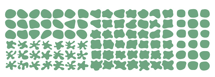 Green organic blob shape irregular form abstract vector illustration. Simple amoeba shape, asymmetric spot, irregular form. Eco color amorphous element set. Clipart  bubble blotch, deform drip