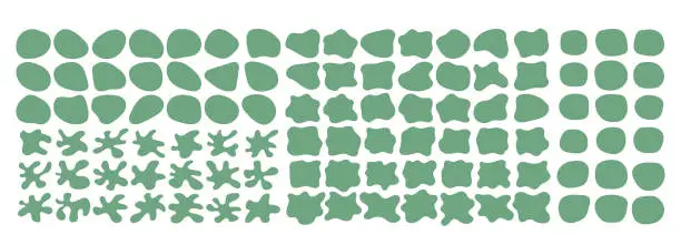 Vector illustration of Green organic blob shape irregular form abstract vector illustration. Simple amoeba shape, asymmetric spot, irregular form. Eco color amorphous element set. Clipart of bubble blotch, deform drip