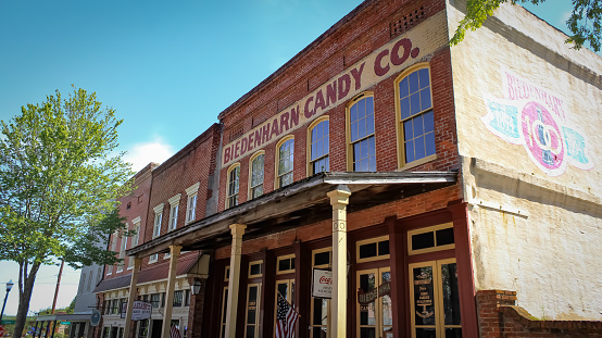 An old candy shop building in downtown Vicksburg, Mississippi