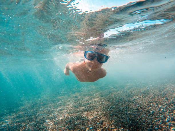 istock Happy Little Kid Looking For Fish Underwater 1500450002