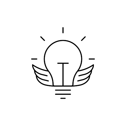Winged light bulb line icon editable stroke