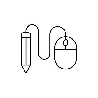 Mouse with pencil line icon, editable stroke