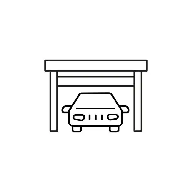 Vector illustration of Garage and car line icon editable stroke