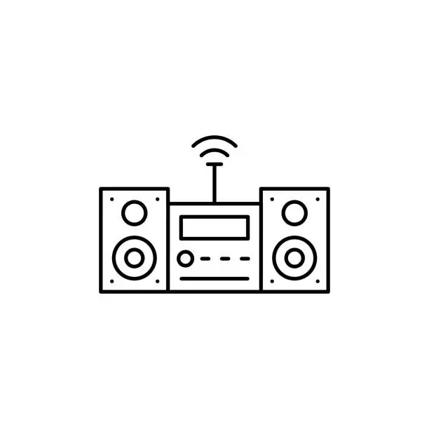 Vector illustration of Audio cassete player with wireless line icon. Editable stroke
