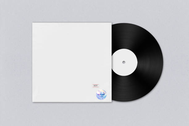 istock Vinyl Disk Record and Cover mockup template with Transparent plastic wrap texture. Template realistic retro design for entertainment advertising, music studio branding. 3D rendering 1500464026