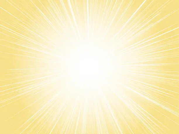 Vector illustration of Sun rays emitting intense light_Pale concentrated line background_Yellow orange