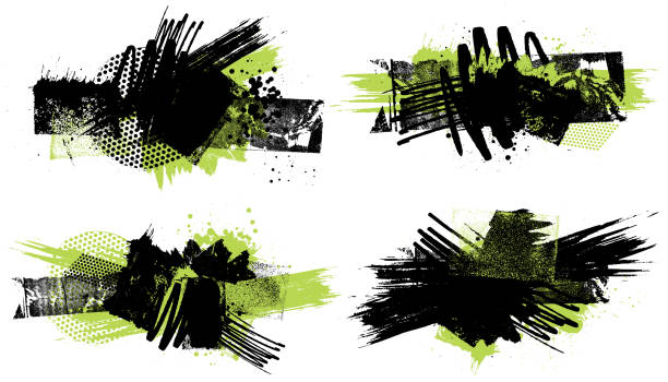 Abstract black and green grunge textures and patterns vector vector art illustration