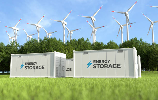 istock Energy storage system with wind turbine, Green alternative energy concept 1500474778