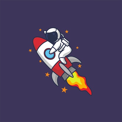 cute astronaut riding rocket with cartoon style.vector illustration.suitable for icon,sticker,etc.isolated premium vector