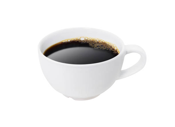 White cup of black coffee isolated on white background