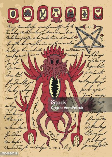 Demonic Spells Vector Page With Magic Spells Demon And Drawings From Witch Book On ...