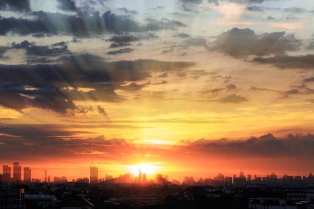 istock Sunset  with cityscape of building silhouette. 1500482092