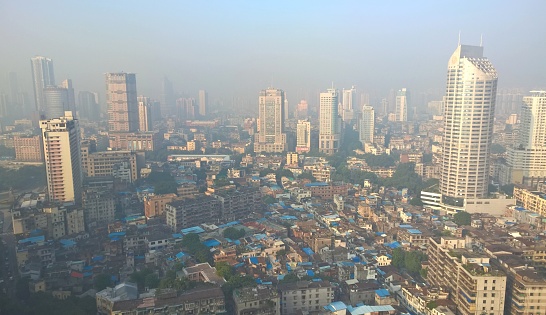 Guangzhou, Guangdong, China - November 15, 2016 : business and finance district skyline heavily polluted