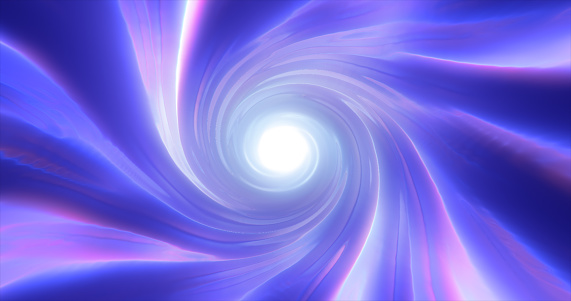 Abstract purple blue tunnel twisted swirl of cosmic hyperspace magical bright glowing futuristic hi-tech with blur and speed effect background.