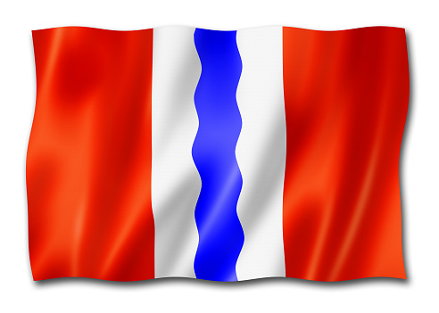 Omsk state - Oblast -  flag, Russia waving banner collection. 3D illustration