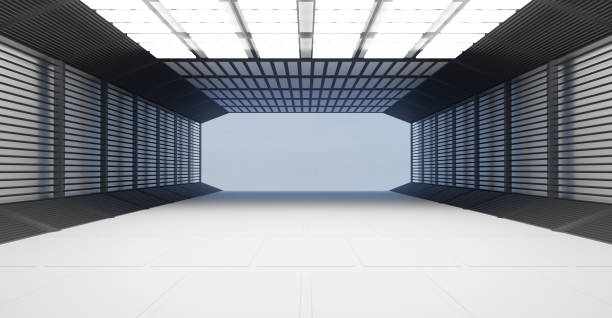 istock Pipe Technology Tunnel Corridor on Futuristic Space and Sci Fi Corridor Room Showcase Lighting Beam Tunnel Modern Future Showroom Floor 3D Illustration 1500488246