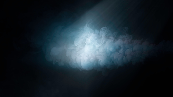Empty scene background with abstract spotlights light, Night view of street light reflected on Rays through the fog, Smoke, Studio room, future digital technology