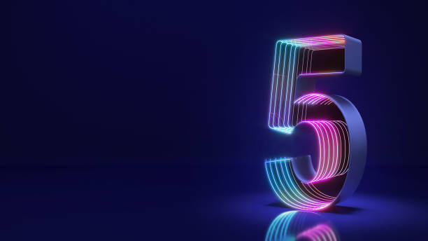 istock Number five sci-fi style Neon lights on dark blue background,3d rendering 1500492792