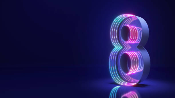 istock Number eight sci-fi style Neon lights on dark blue background,3d rendering 1500492800