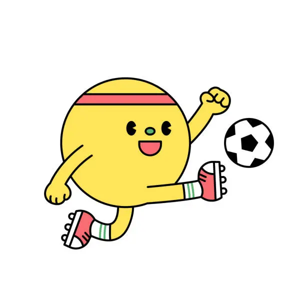 Vector illustration of Cute shape characters. A cute circle is playing soccer.