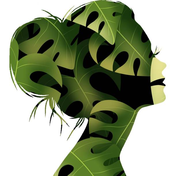 istock Side view silhouette of woman head with green monstera leaves inside isolated on white 1500499190