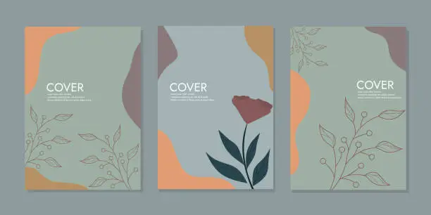 Vector illustration of Nature theme book cover design. hand drawn botanical background. A4 size For notebooks, books, brochures, annuals, planners, , catalogs