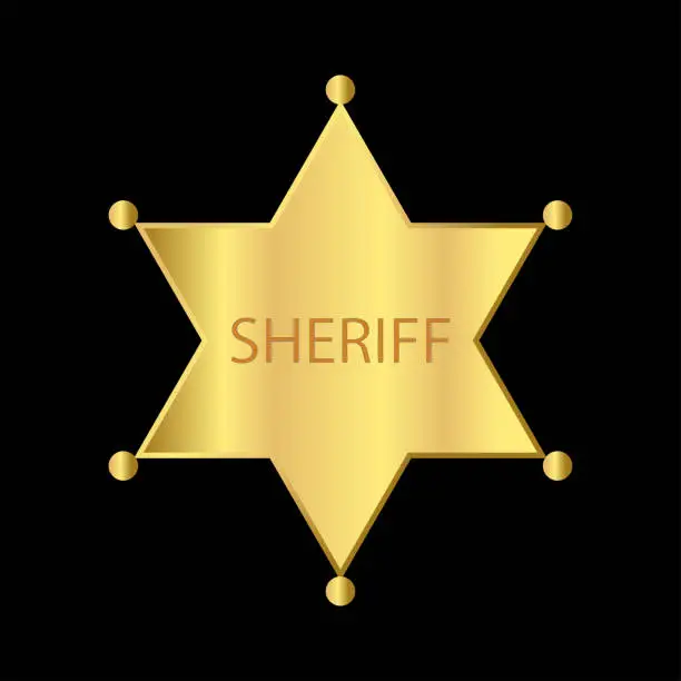 Vector illustration of Gold Sheriff Star Badge isolated on black. vector illustration.