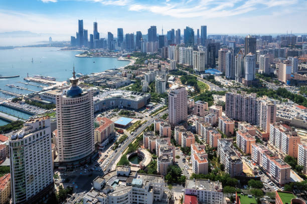 istock Aerospace Qingdao Coastline City Landscape Panorama Map 1500504320